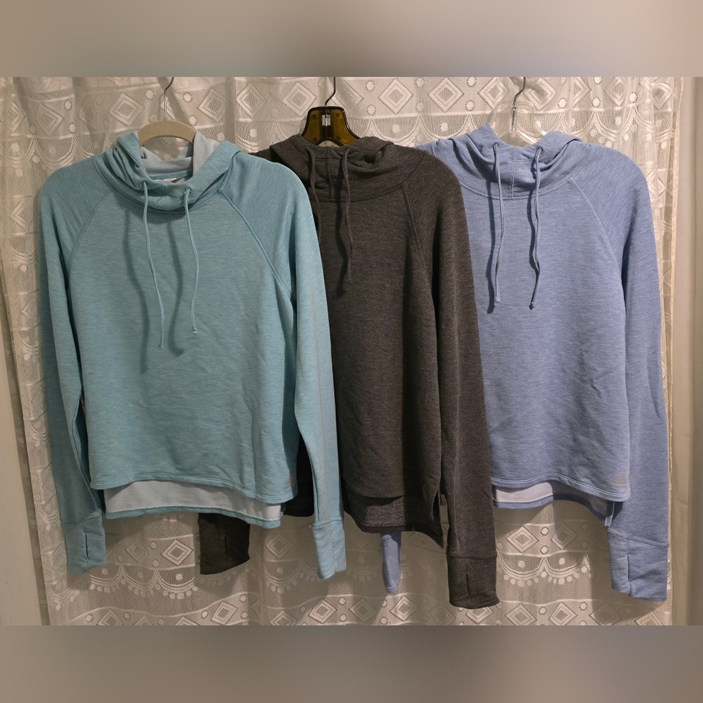 LOT of 3 Reebok Women's M  Medium Pull Over Sweatshirt Hoodies Blue Teal Gray